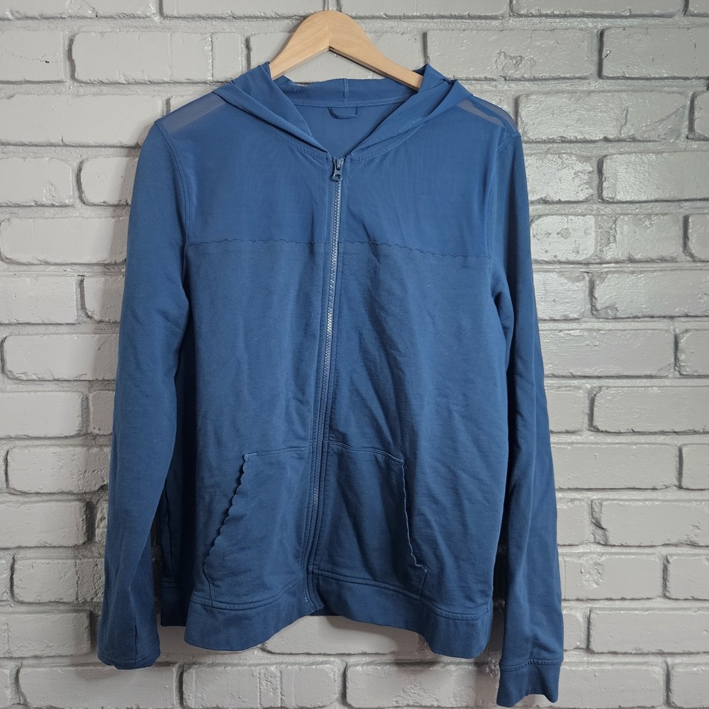 Victorias‎ Secret Womens Sweatshirt Large Hooded Mesh Scalloped Edge Teal